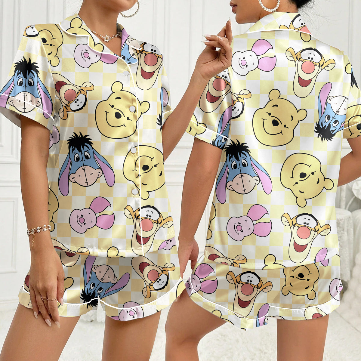 Women’s Cream Winnie the Pooh Satin Pajama Set
