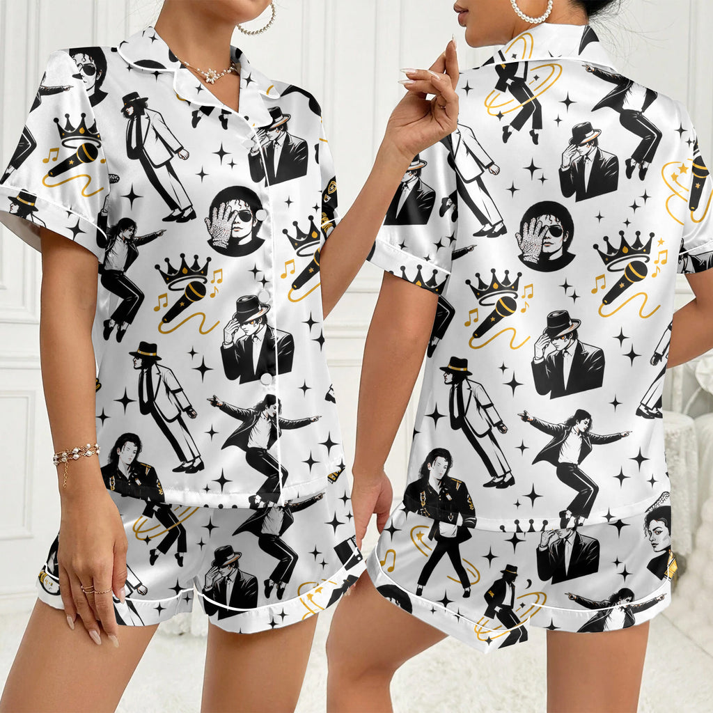 Women’s White Pop Music Icon Satin Pajama Set