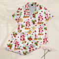 Women’s White Strawberry Shortcake Satin Pajama Set