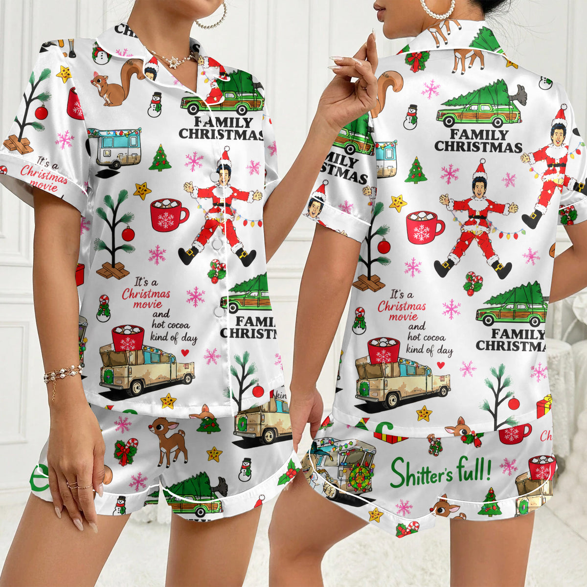 Women’s White Christmas Vacation Satin Pajama Set