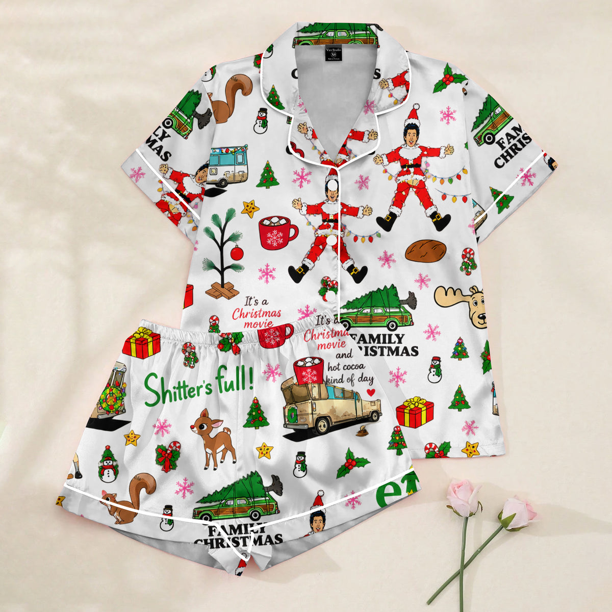 Women’s White Christmas Vacation Satin Pajama Set