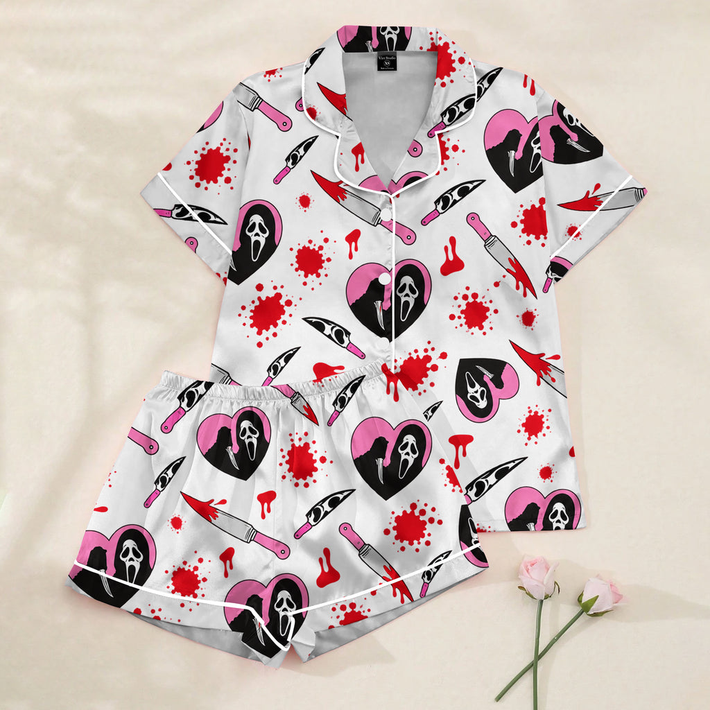 Women’s White Ghostface Valentine Horror Satin Pajama Set