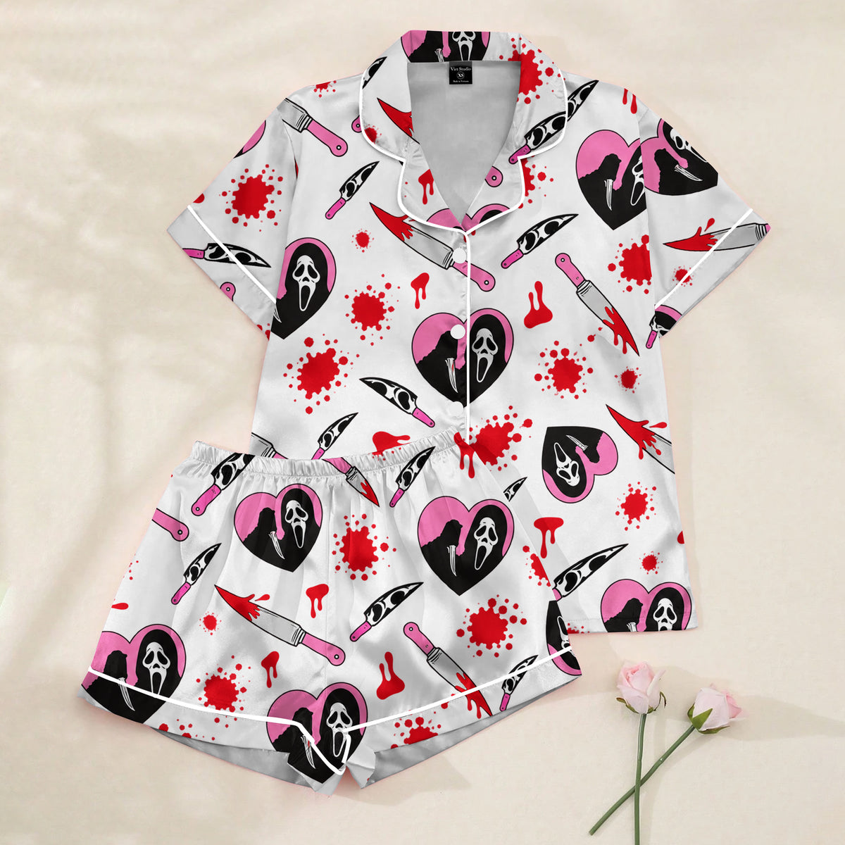Women’s White Ghostface Valentine Horror Satin Pajama Set