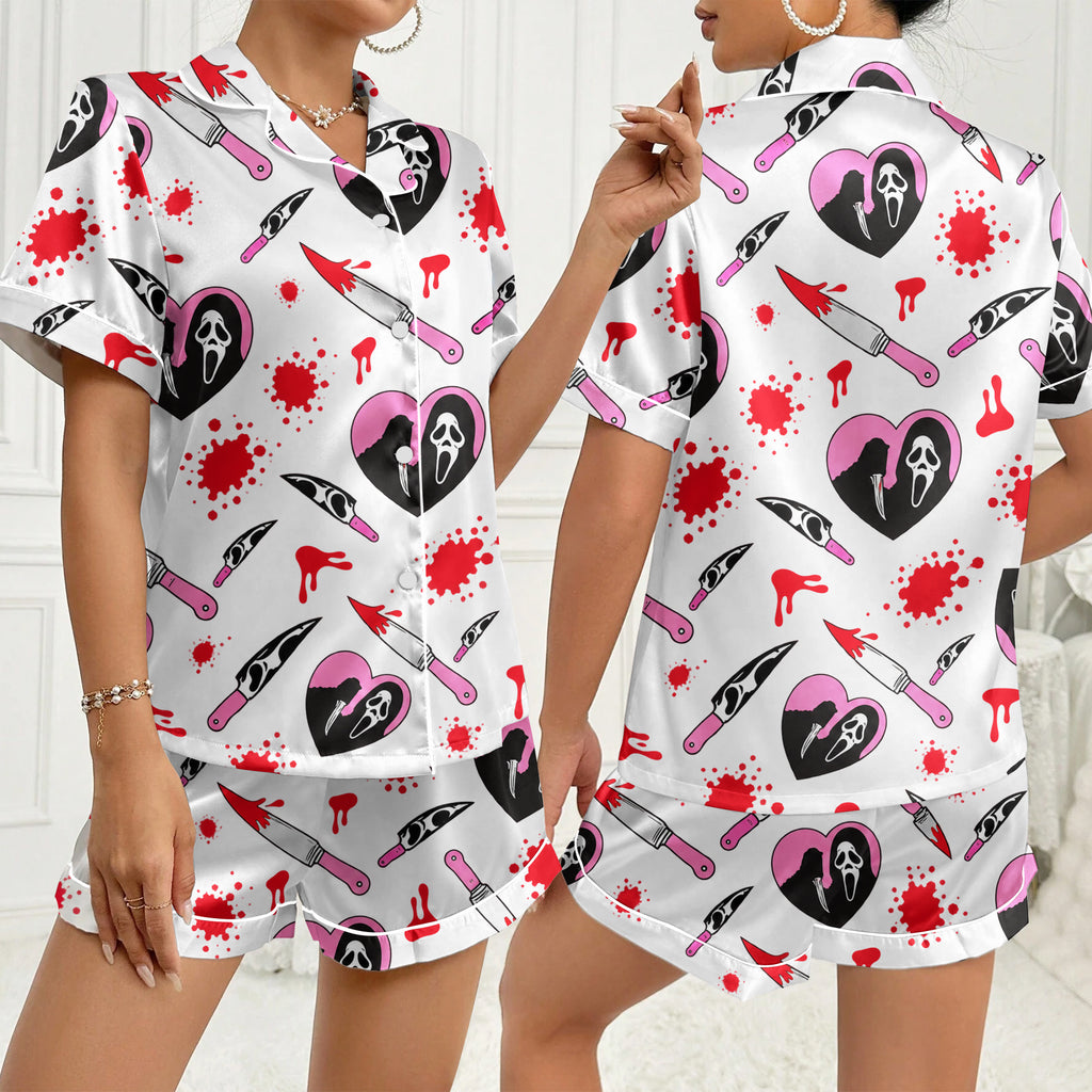 Women’s White Ghostface Valentine Horror Satin Pajama Set