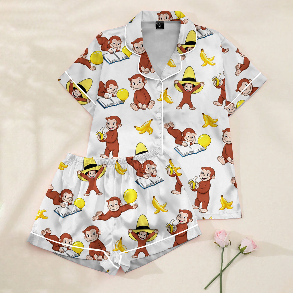 Women’s White Curious George Satin Pajama Set