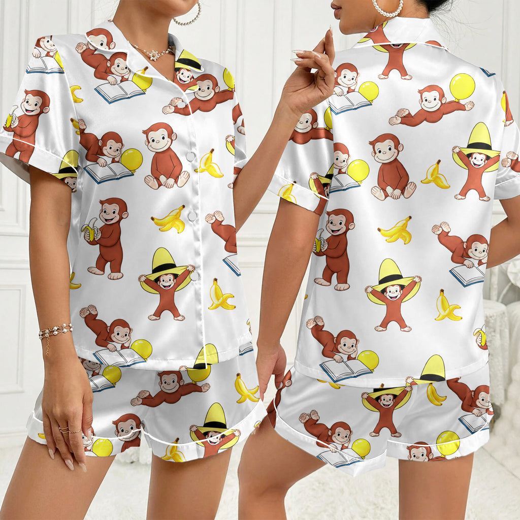 Women’s White Curious George Satin Pajama Set