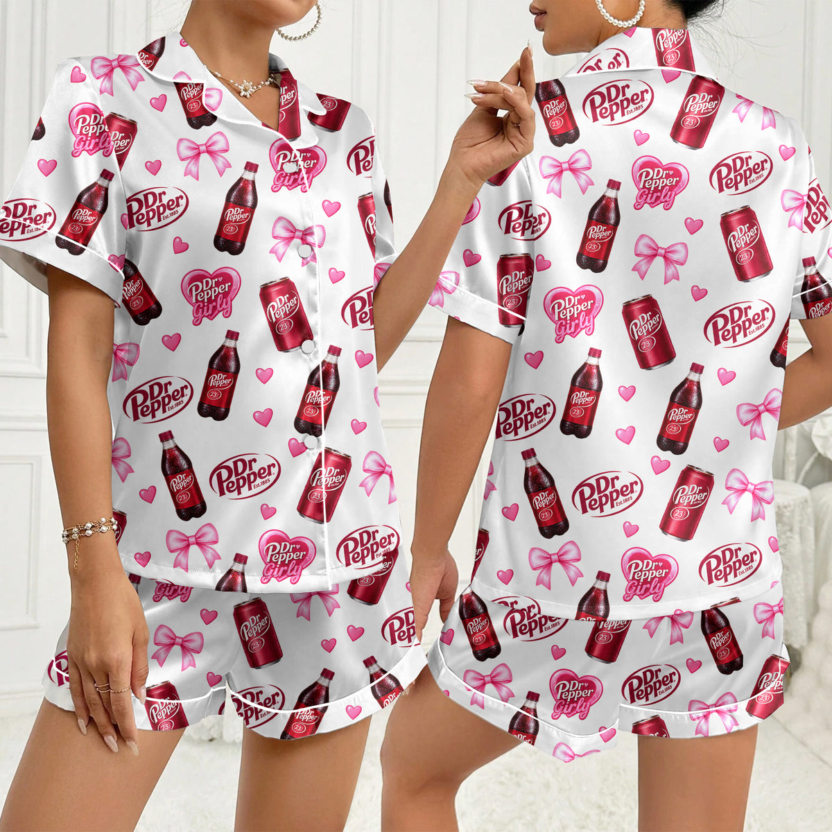 Women’s White Dr Pepper Girly Satin Pajama Set