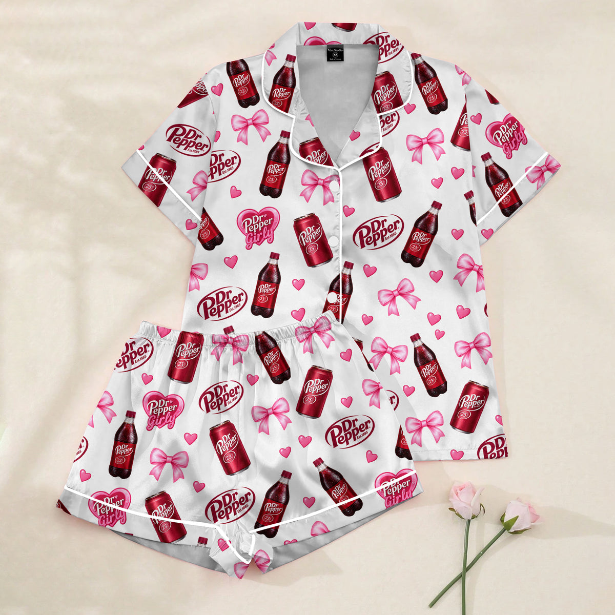 Women’s White Dr Pepper Girly Satin Pajama Set