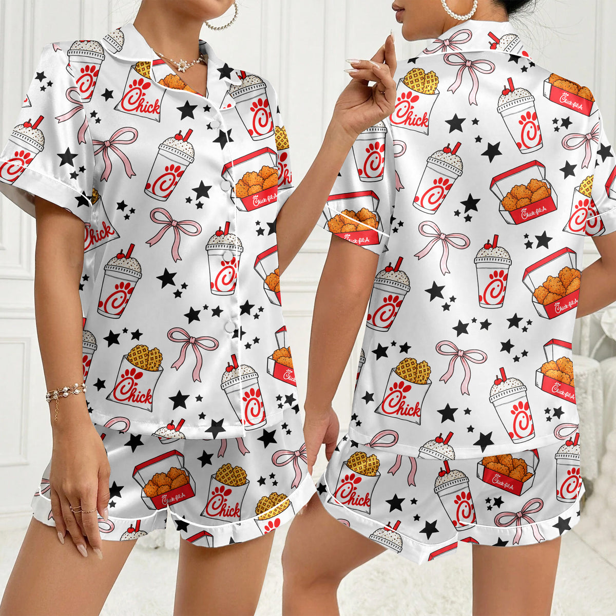Women’s White Chick-fil-A Satin Pajama Set