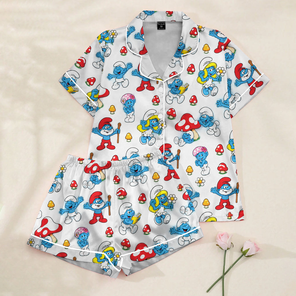 Women’s White Smurfs Satin Pajama Set
