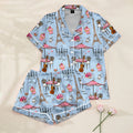 Women’s Light Blue Paris Café Satin Pajama Set