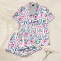 Women’s White Mahjong Lucky Girl Satin Pajama Set
