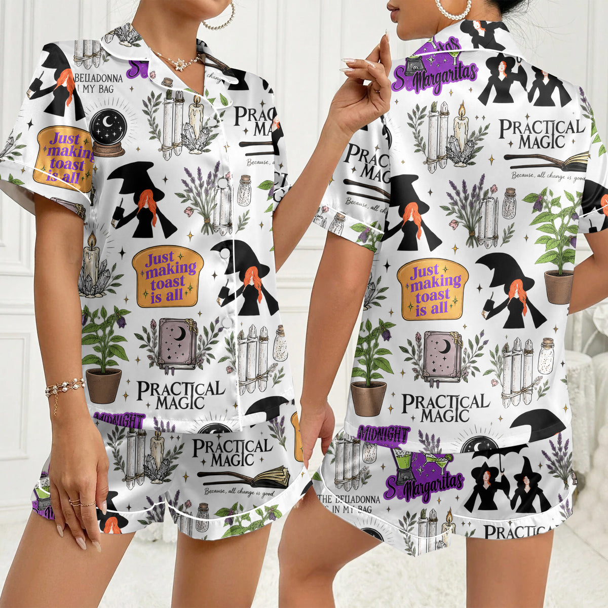 Women’s White Practical Magic Satin Pajama Set
