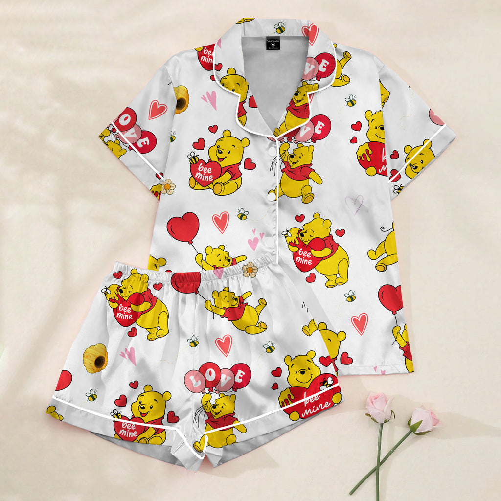 Women’s Honey Bear Valentine Satin Pajama Set