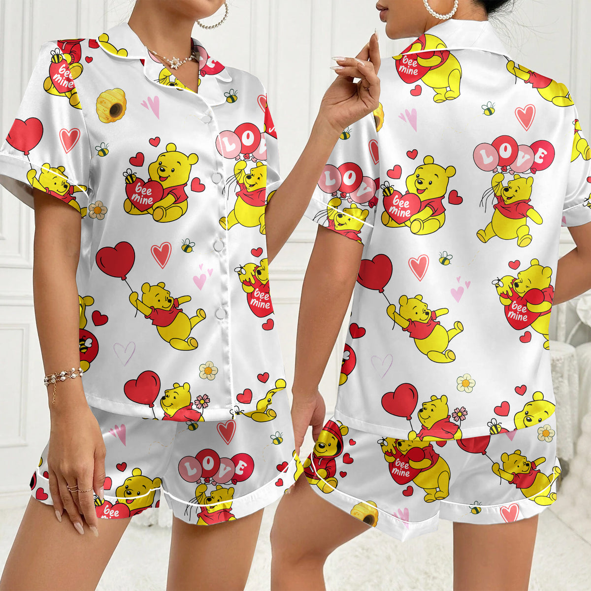 Women’s Honey Bear Valentine Satin Pajama Set