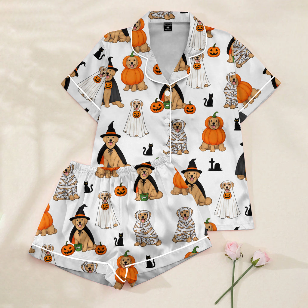 Women’s Golden Retriever Halloween Satin Pajama Set