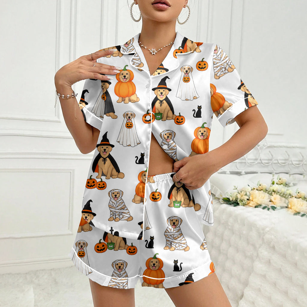 Women’s Golden Retriever Halloween Satin Pajama Set