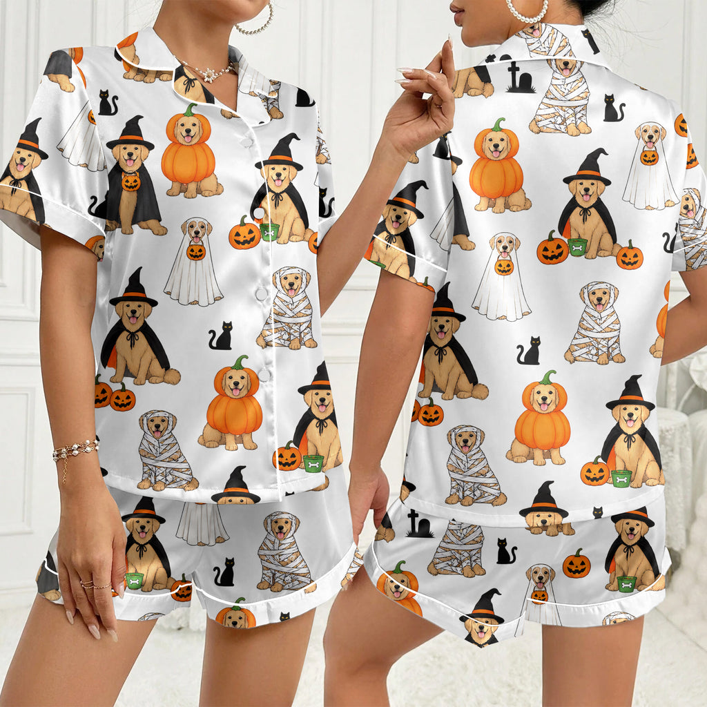 Women’s Golden Retriever Halloween Satin Pajama Set