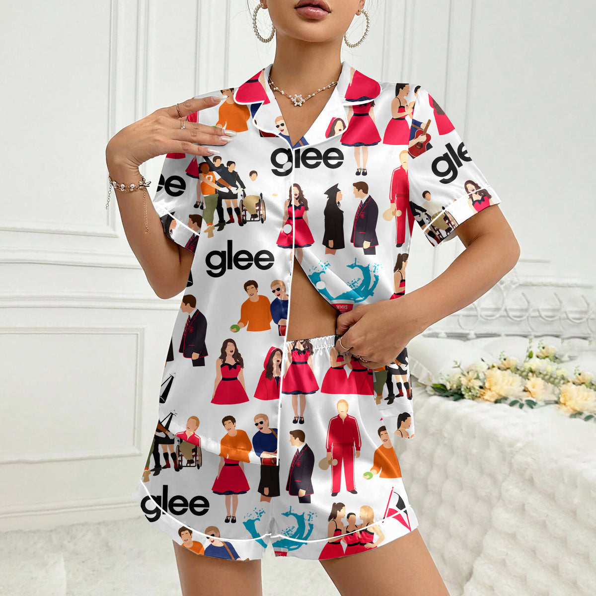 Women’s Glee Characters Satin Pajama Set