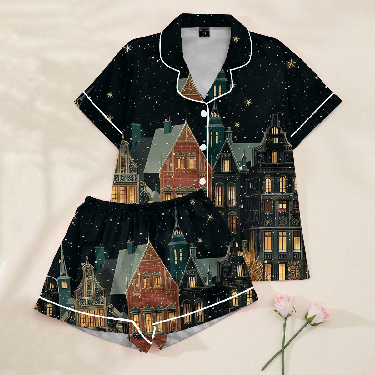 Women’s Winter Village Night Satin Pajama Set