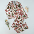 Women’s Vintage Christmas Tree and Bow Pattern Long Sleeve Pajama Set