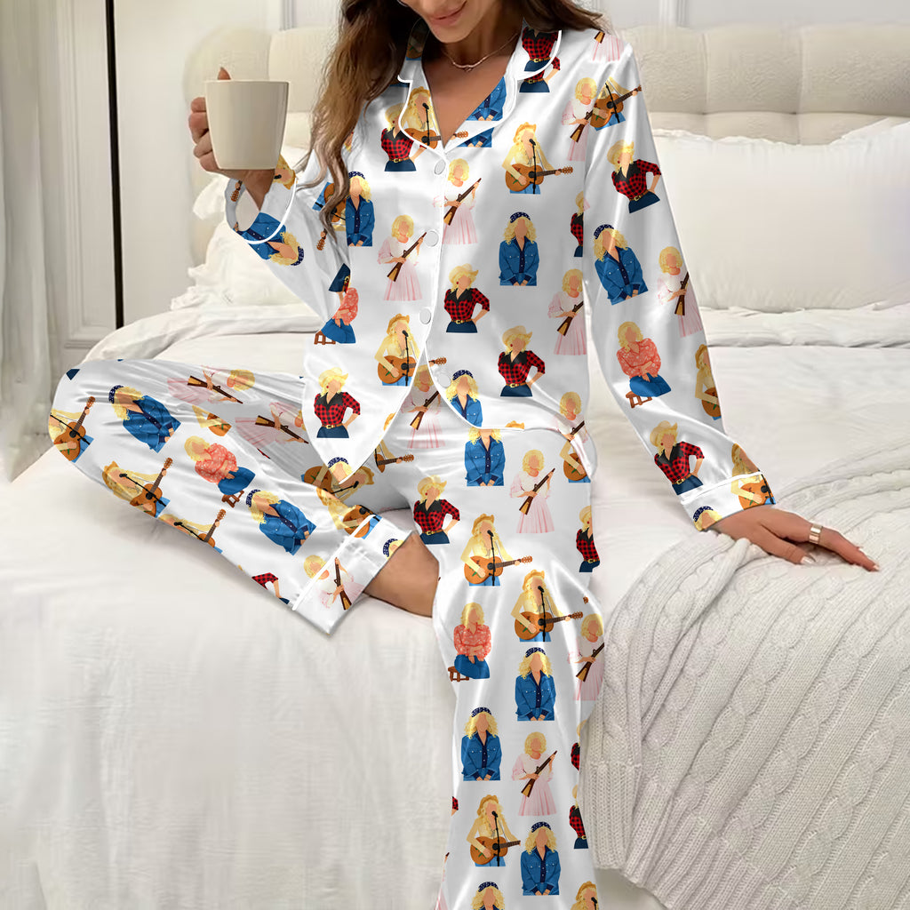 Women’s Country Singer Illustration Long Sleeve Pajama Set