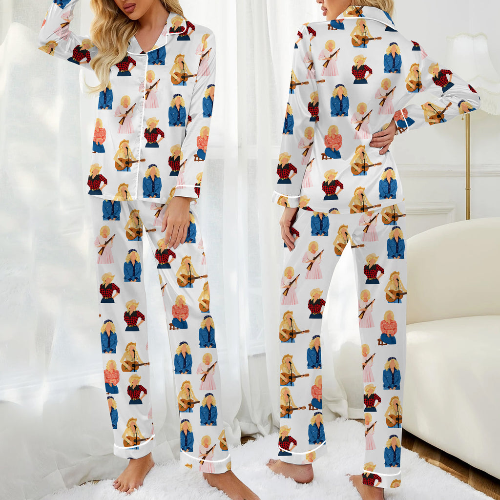 Women’s Country Singer Illustration Long Sleeve Pajama Set