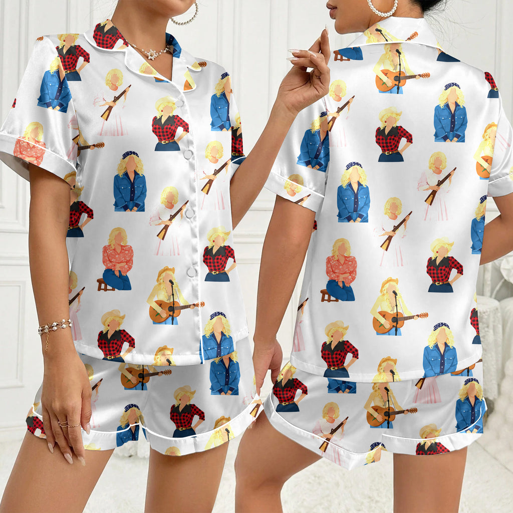 Women’s Country Singer Illustration Short Sleeve Pajama Set