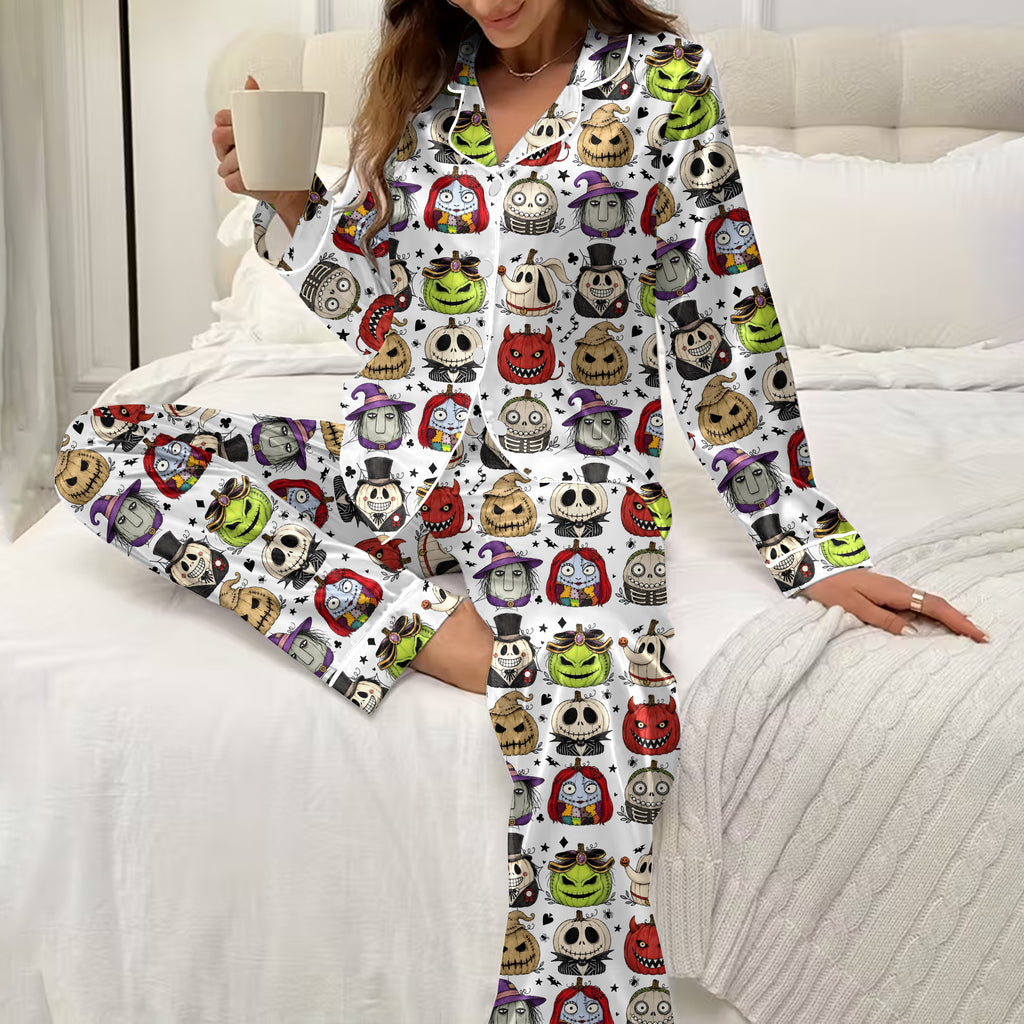 Women’s The Nightmare Before Christmas Character Pumpkin Long Sleeve Pajama Set
