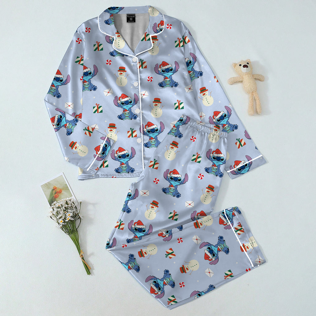 Women’s Disney Stitch Christmas Snowman Long Sleeve Pajama Set