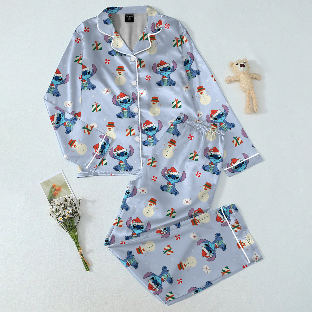 Women’s Disney Stitch Christmas Snowman Long Sleeve Pajama Set