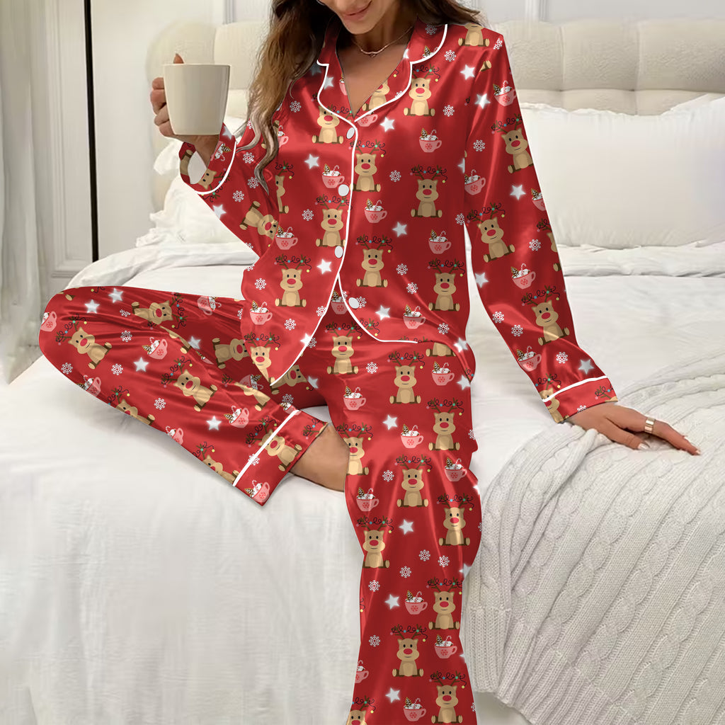 Women’s Christmas Reindeer and Hot Cocoa Long Sleeve Pajama Set