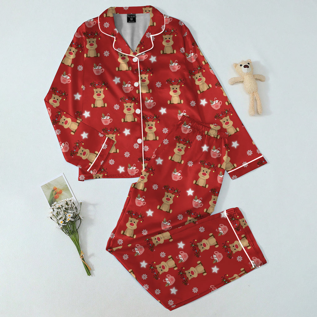 Women’s Christmas Reindeer and Hot Cocoa Long Sleeve Pajama Set