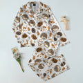 Women’s Hedgehog and Autumn Leaf Pattern Long Sleeve Pajama Set
