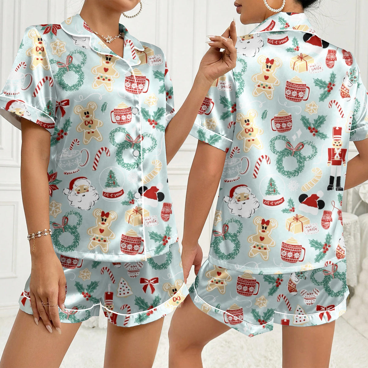 Women’s Mickey and Minnie Gingerbread Christmas Short Sleeve Pajama Set