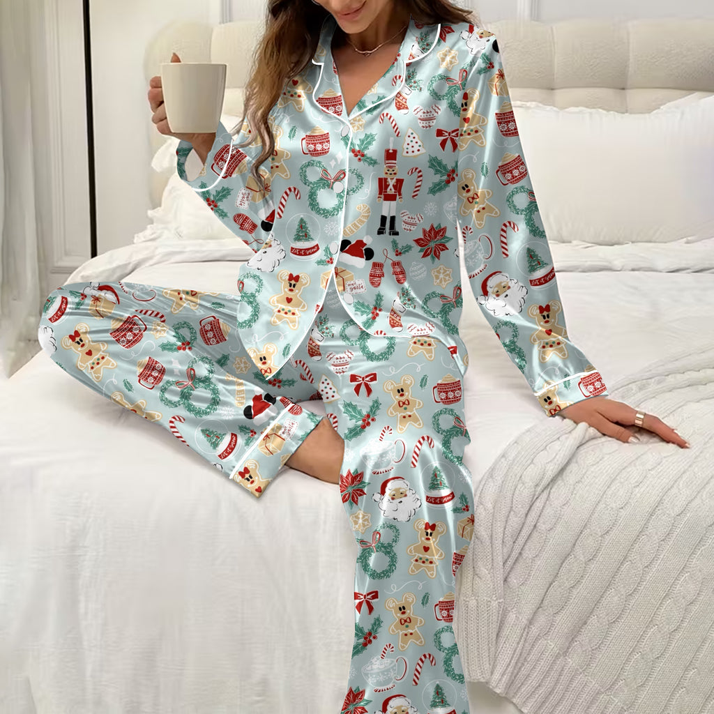 Women’s Mickey and Minnie Gingerbread Christmas Long Sleeve Pajama Set