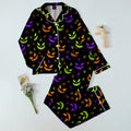 Women’s Halloween Jack-o’-Lantern Face Pattern Long Sleeve Pajama Set
