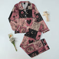 Women’s Vintage Rose and Crescent Moon Patchwork Long Sleeve Pajama Set