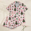 Women’s Christmas Tree and Bow Pattern Short Sleeve Pajama Set