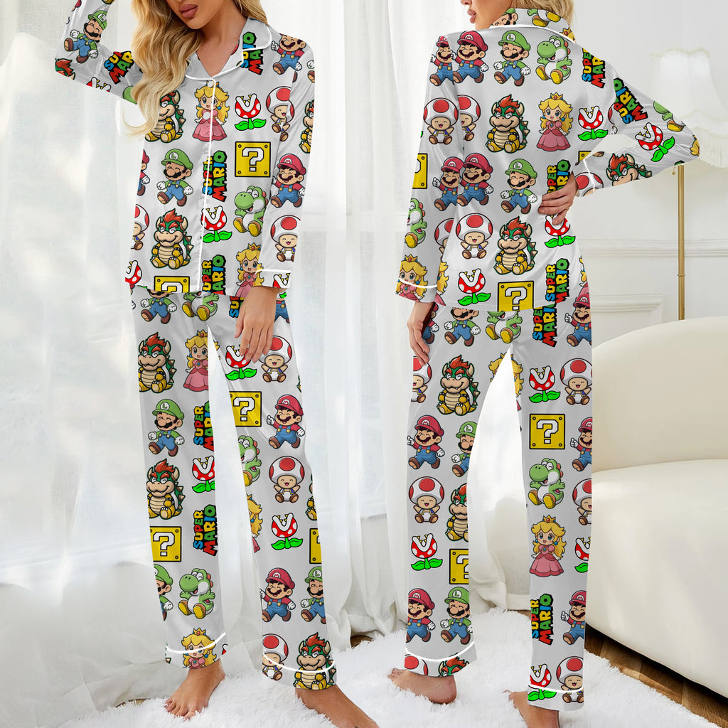 Women’s Super Mario Character Pattern Long Sleeve Pajama Set