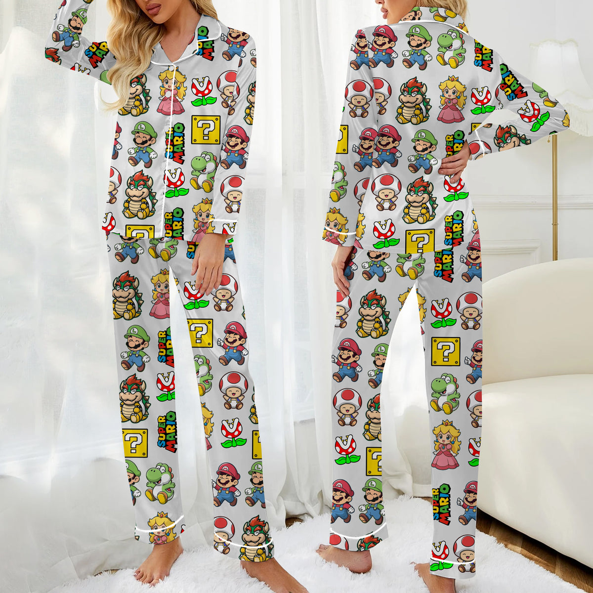 Women’s Super Mario Character Pattern Long Sleeve Pajama Set