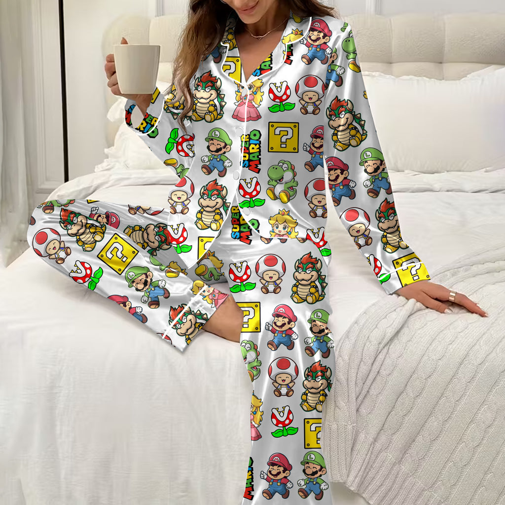 Women’s Super Mario Character Pattern Long Sleeve Pajama Set
