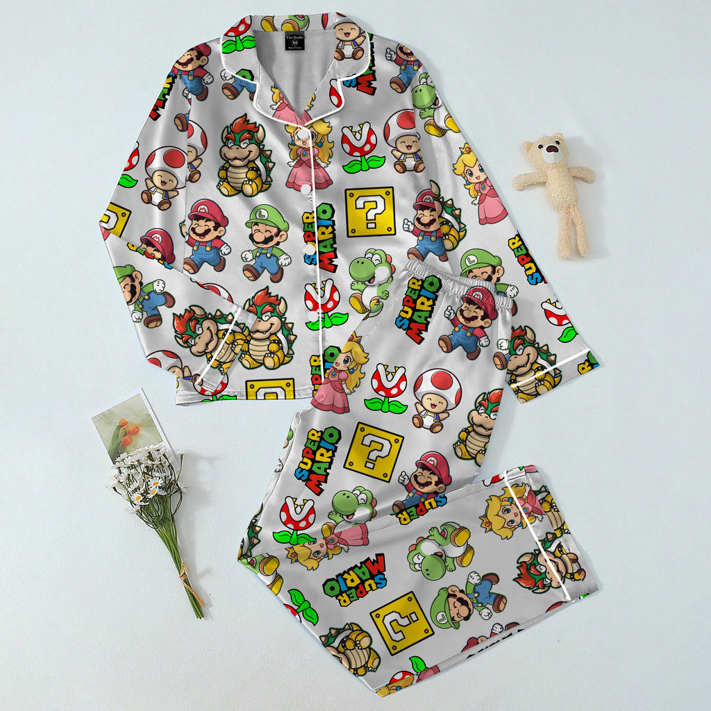 Women’s Super Mario Character Pattern Long Sleeve Pajama Set