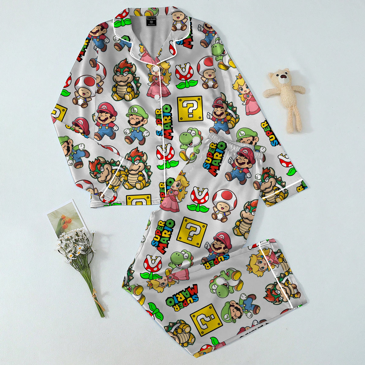 Women’s Super Mario Character Pattern Long Sleeve Pajama Set