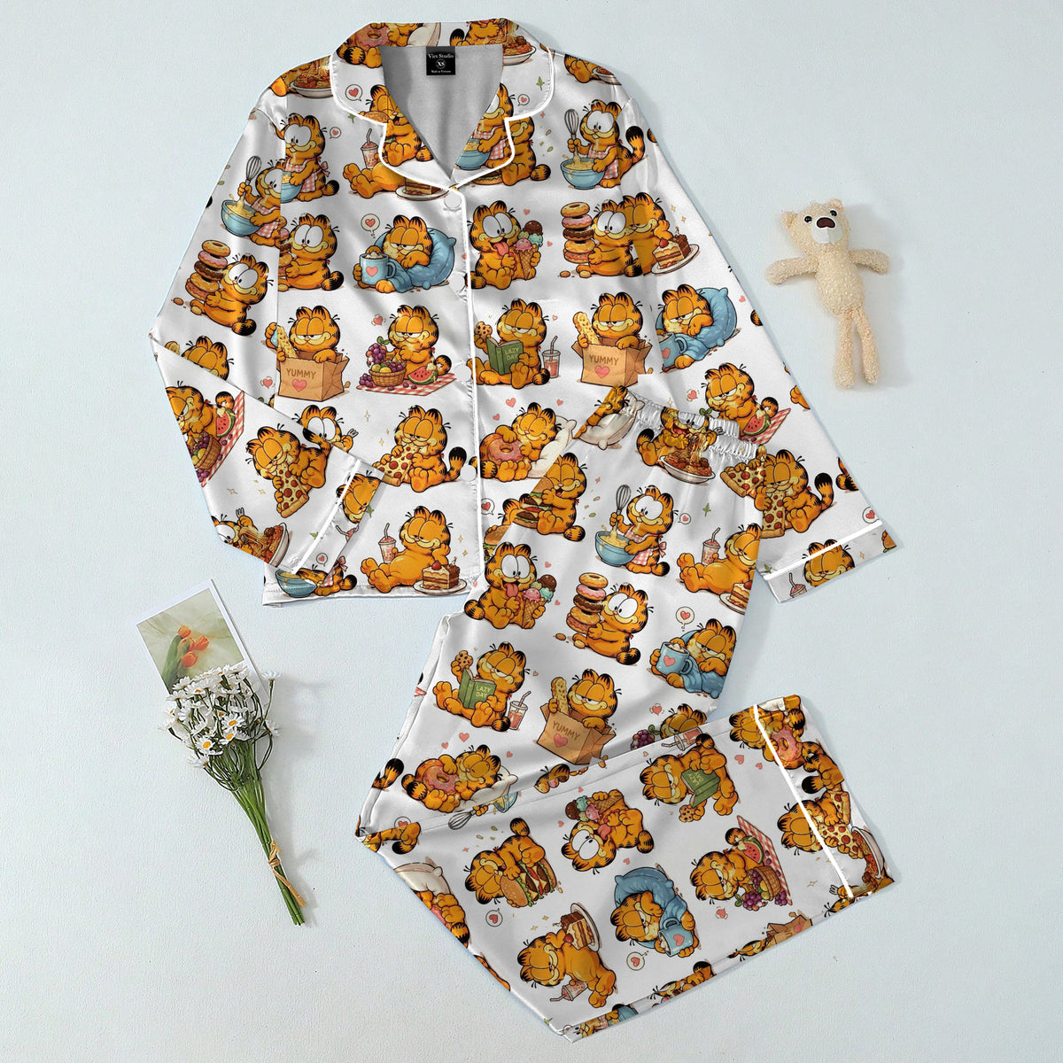 Women’s Garfield Food Pattern Long Sleeve Pajama Set