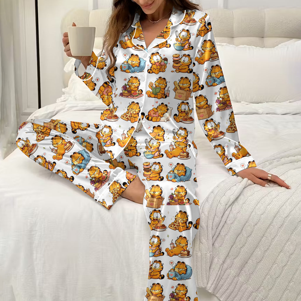 Women’s Garfield Food Pattern Long Sleeve Pajama Set