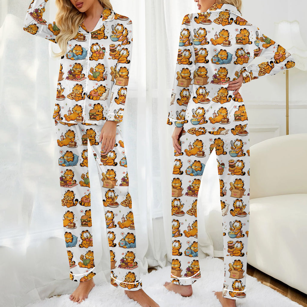 Women’s Garfield Food Pattern Long Sleeve Pajama Set