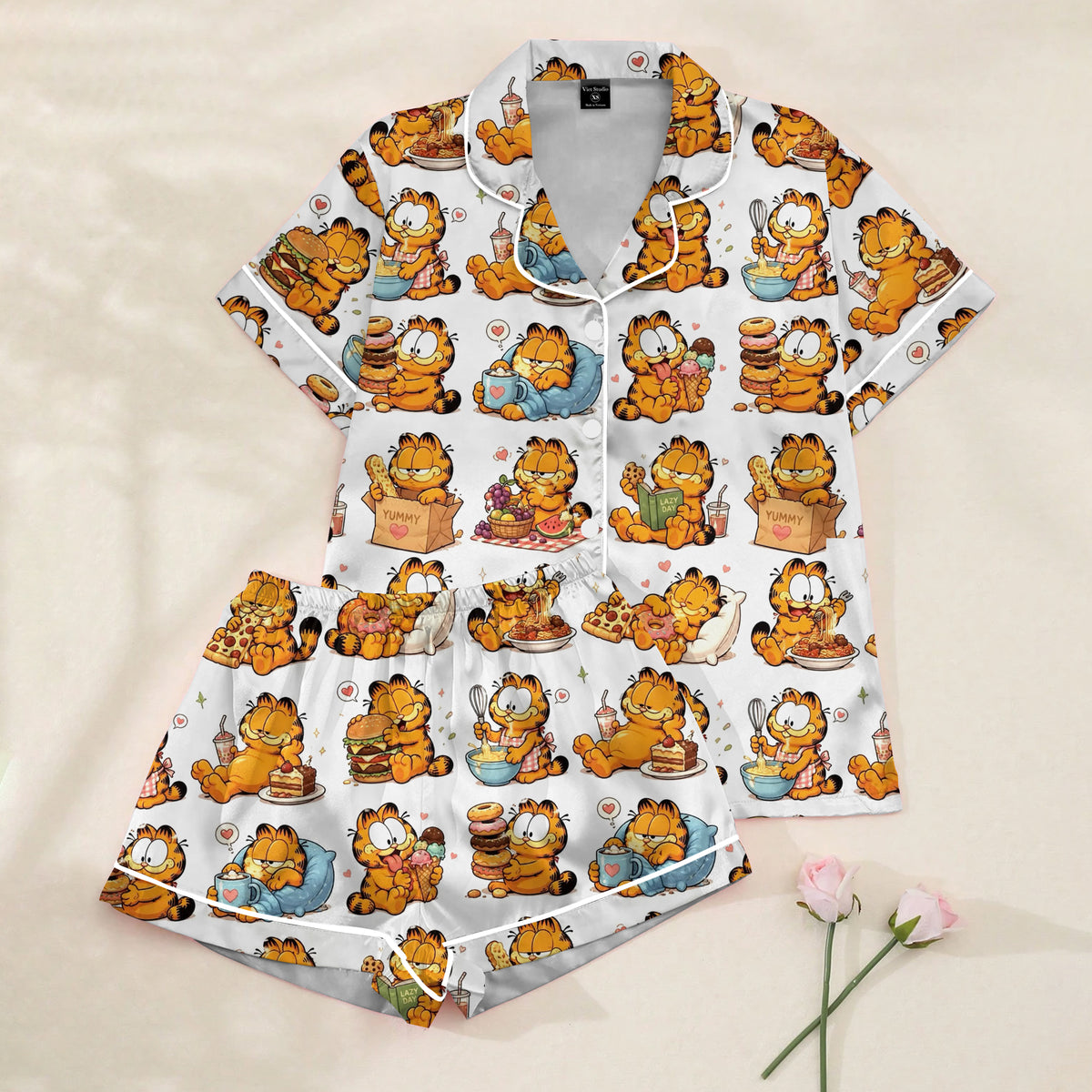 Women’s Garfield Food Pattern Short Sleeve Pajama Set