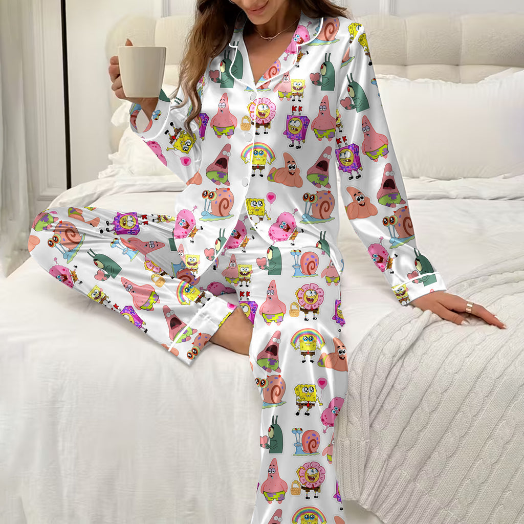 Women’s SpongeBob SquarePants Character Pattern Long Sleeve Pajama Set