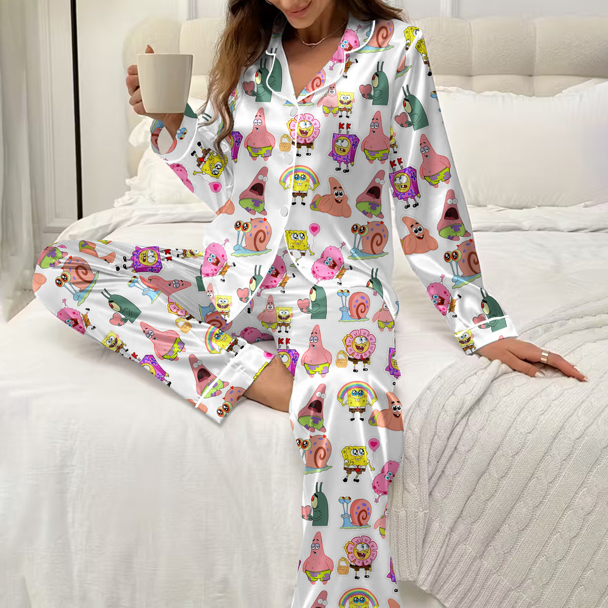 Women’s SpongeBob SquarePants Character Pattern Long Sleeve Pajama Set